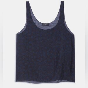 Theory Flower-Print Scoop Tank Top Silk Blouse Black Blue Floral Size L